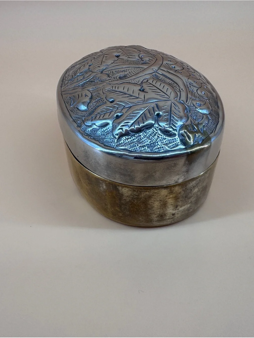 Silverplated Oval Repousse Jewelry Trinket Box